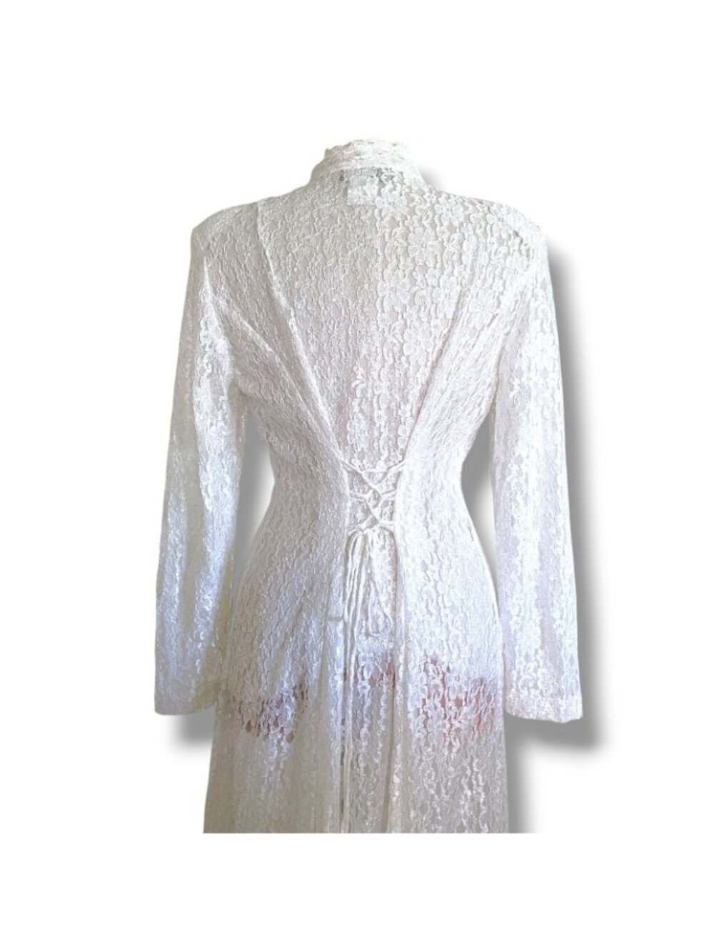 Vintage 90s Dawn Joy Midi Dress Sz Medium White Lace Sheer Prairie Whimsigoth - Picture 12 of 13